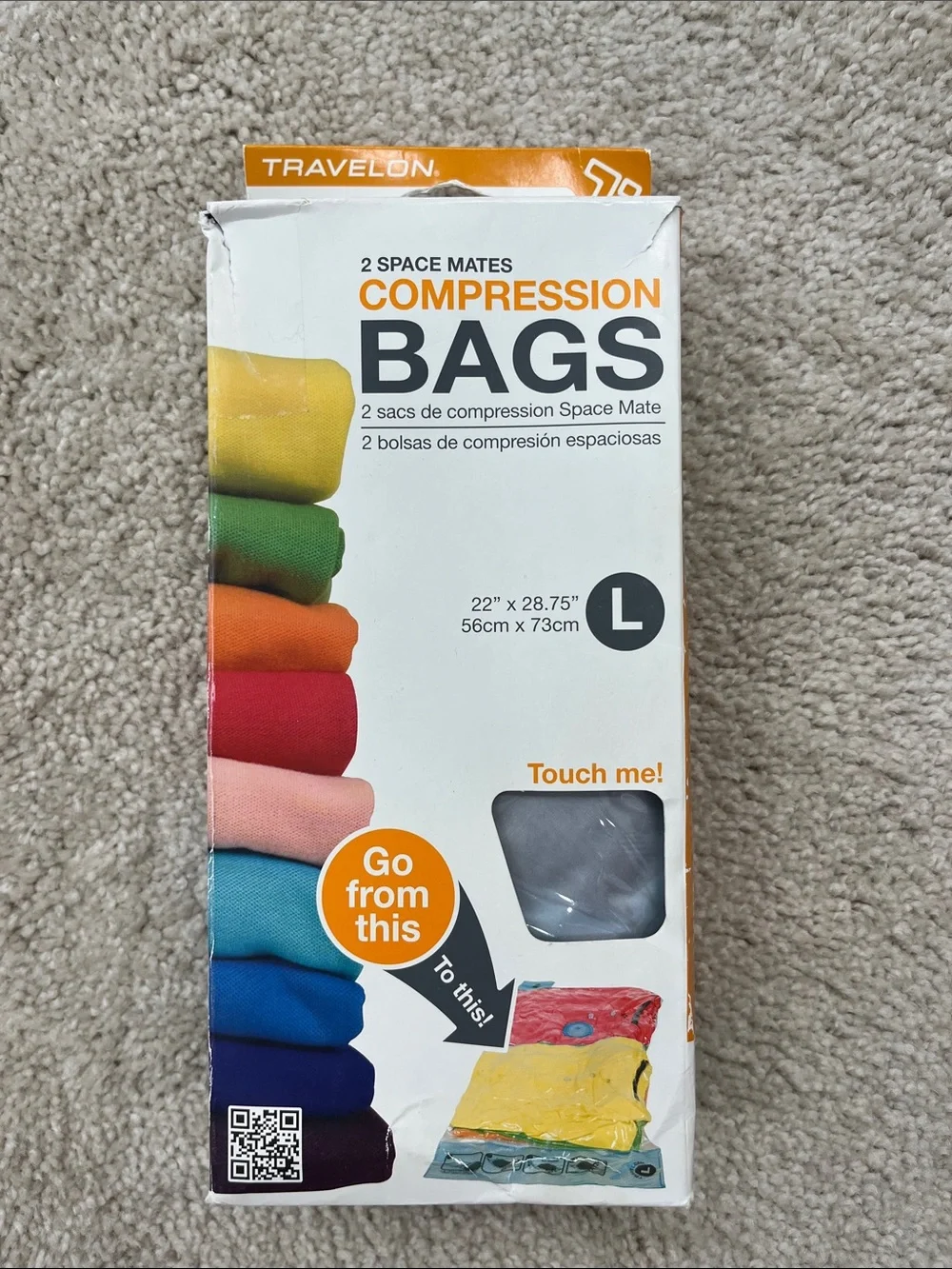 Travelon Compression Bags Large — White with Orange Accent